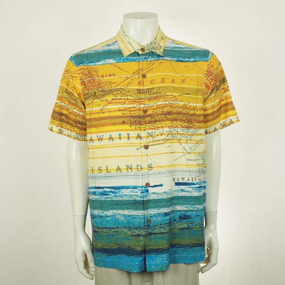 Tommy Bahama Treasure Cove Camp Shirt Mens Large 100% Silk Yellow Hawaiian